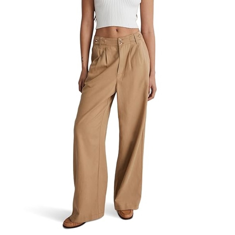Madewell Harlow Wide Leg Trouser Pants in Khaki Tan Size 4 EUC